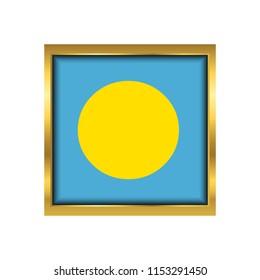 Palau Flag Vector Square Icon - Illustration, Flag of Palau. Abstract concept, icon,golden square, button. Raster illustration on white background.