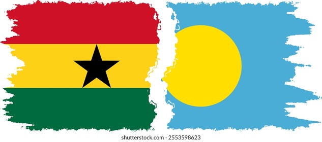 Palau and Ghana grunge flags connection, vector