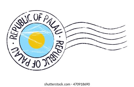 Palau grunge postal stamp and flag on white background