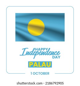Banner vector del día de la independencia de Palau, tarjeta de saludo. Bandera ondulada realista palauana en el 1º de octubre fiesta patriótica nacional diseño horizontal
