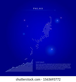 Palau illuminated map with glowing dots. Infographics elements. Dark blue space background. Vector illustration. Growing chart, lorem ipsum text.