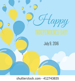Palau Independence Day Greeting Card. Flying Flat Balloons In National Colors of Palau. Happy Independence Day Vector Illustration. Palauan Flag Balloons.