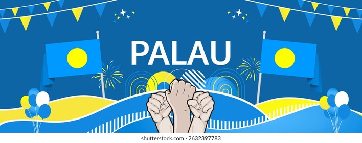 Palau Independence Day modern greeting banner. 1 October Happy National Day. Festive horizontal template background with flag colors, great for carnival poster, tourism campaign, holiday flash sale