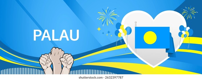 Palau Independence Day modern greeting banner. 1 October Happy National Day. Festive horizontal template background with flag colors, great for carnival poster, tourism campaign, holiday flash sale
