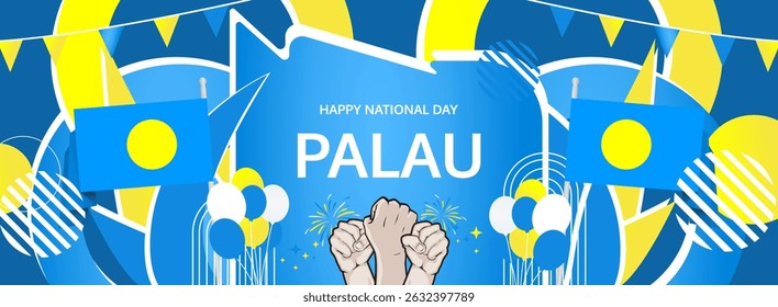 Palau Independence Day modern greeting banner. 1 October Happy National Day. Festive horizontal template background with flag colors, great for carnival poster, tourism campaign, holiday flash sale