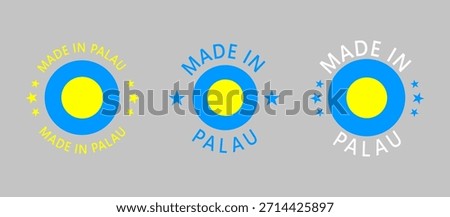 Palau Made in Stamp in circle with flag on white background