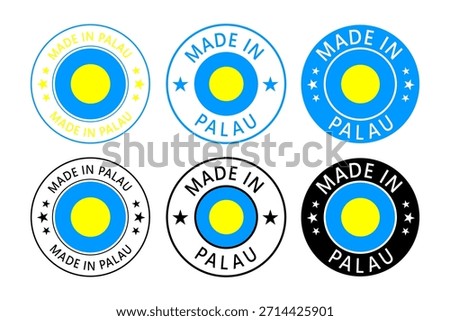 Palau Made in Stamp in circle with flag Vector template on white background