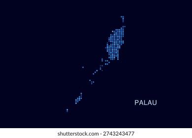 Palau Map - Blue Dotted Halftone Vector Illustration on Dark Navy Background, Abstract Circle Grid Silhouette Design for Infographic and Modern Presentation Use.
