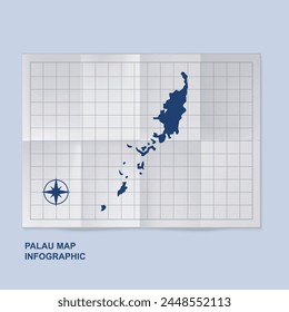 Palau map country in folded grid paper	