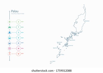 palau map. detailed asian country map vector. 