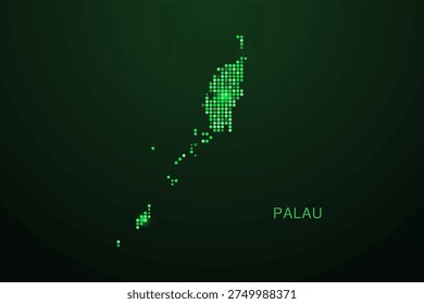 Palau Map - Digital dotted map with glowing green points on dark background, modern technology style, abstract data network design, clean minimal geometric vector illustration.