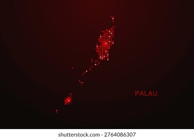 Palau Map - Digital dotted map with glowing red points on dark background, modern technology style, abstract data network design, clean minimal vector illustration.