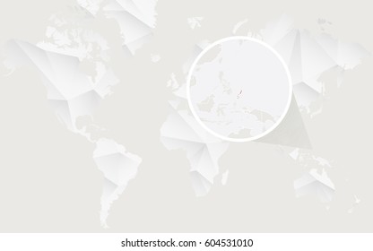 Palau map with flag in contour on white polygonal World Map. Vector Illustration.