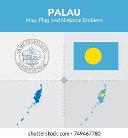  Palau Map, Flag and National Emblem 