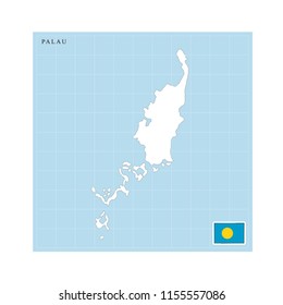 palau map and flag on blue and white grid vector illustration