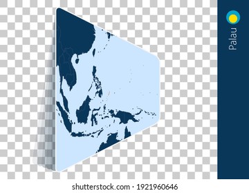 Palau Karte und Flagge auf transparentem Hintergrund. Palau auf blauer Vektorkarte hervorgehoben.