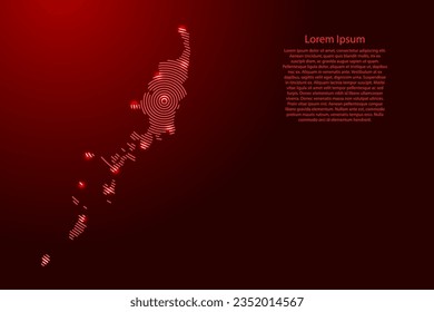 Palau map from futuristic concentric red circles and glowing stars for banner, poster, greeting card