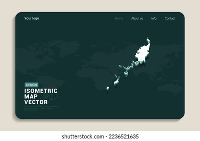 Palau mapea el fondo verde con vector isométrico. Plantilla de diseño de banners Web.
