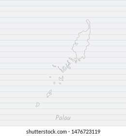 Palau map hand drawn gray outline on notebook background. Vector Illustration EPS10.