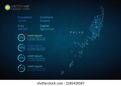 Palau map infographics vector template with abstract geometric mesh polygonal light concept on blue background. Template for diagram, graph, presentation and chart.