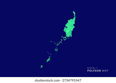 Palau Map - low poly polygon vector, geometric triangulated silhouette in green and blue tones, clean modern style, isolated background for infographic use.