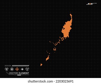 Mapa de Palau del marco digital naranja HUD, GUI, interfaz de interfaz de usuario vector de radar.