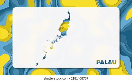 Mapa de Palau con forma de fondo de ondas de corte de papel ideal para tarjetas de felicitación, papel de escritorio y pancarta
