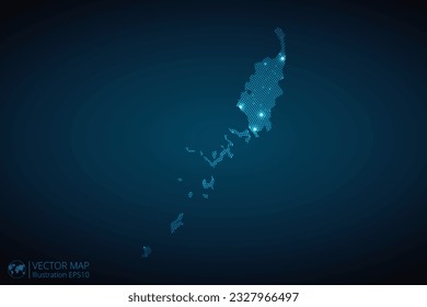 Palau map radial dotted pattern in futuristic style, design blue circle glowing outline made of stars. concept of communication on dark blue background. Vector EPS10