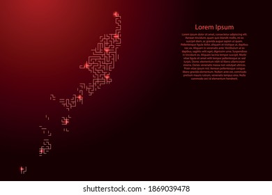 Palau map from red pattern of the maze grid and glowing space stars grid. Vector illustration.
