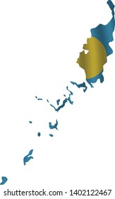 Palau map with rippled flag on white illustration. Waving Fabric Flag Map of Palau. Map of Oceania. Vector White Background. Vector illustration eps10.
