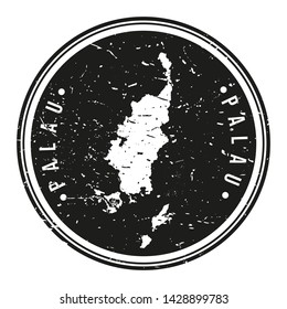 Palau Map Symbol. Round Design Stamp Travel and Business Vector.