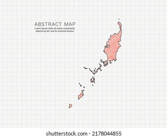 Palau map of vector color silhouette chaotic hand drawn scribble sketch on grid paper.