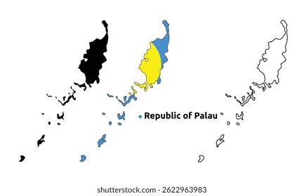 Palau Map Vektor - Länderkontur, Flag Inside Map, Blank und Silhouette Version
