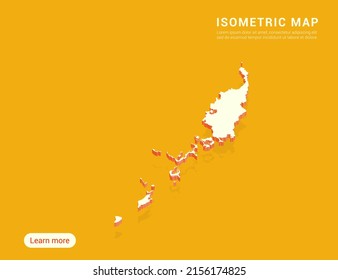 Palau map white on yellow background with 3d isometric vector illustration.