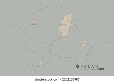 Palau Map - World Map International vector template High detailed with brown color isolated on grey background including simple point of location, wind, boat icon - Vector illustration eps 10