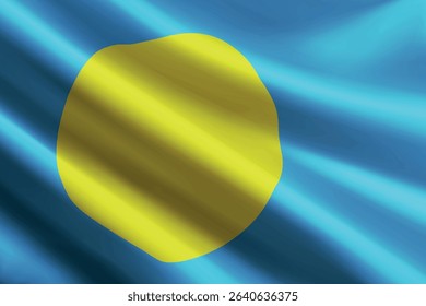 Palau national flag waving in the wind, realistic detailed silk texture