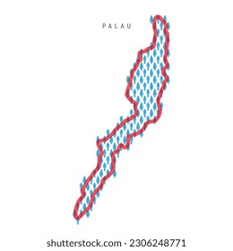 Palau population map. Stick figures Palauan people map with bold red translucent country border. Pattern of men and women icons. Isolated vector illustration. Editable stroke.