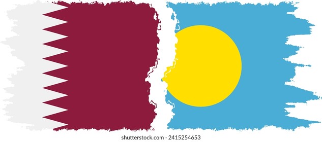 Palau and Qatar grunge flags connection, vector