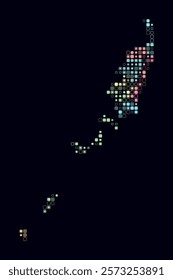 Palau, shape of the country built of colored cells. Digital style map of Palau on dark background. Small size rounded square blocks. Abstract vector illustration.