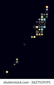 Palau, forma da construção do país de células coloridas. Mapa de estilo digital do Palau sobre fundo escuro. Blocos quadrados arredondados de tamanho grande. Ilustração vetorial abstrata.