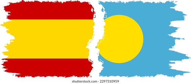 Palau and Spain grunge flags connection, vector