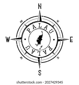 Palau Stamp Map Compass Adventure. Illustration Travel Country Symbol. Seal Expedition Wind Rose Icon.