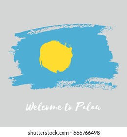 Palau vector watercolor national country flag icon. Hand drawn illustration with dry brush stains, strokes, spots isolated on gray background. Painted grunge style texture for posters, banner design.