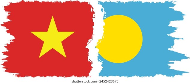 Palau and Vietnam grunge flags connection, vector