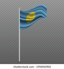 Palau waving flag on metal pole. Vector illustration.