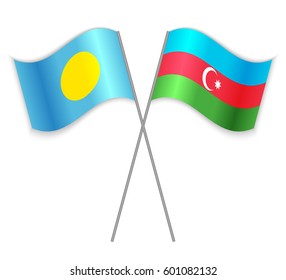 Palauan and Azerbaijani crossed flags. Palau combined with Azerbaijan isolated on white. Language learning, international business or travel concept.