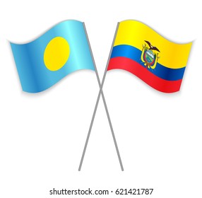 Palauan and Ecuadorian crossed flags. Palau combined with Ecuador isolated on white. Language learning, international business or travel concept.