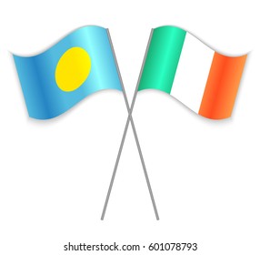 Palauan and Irish crossed flags. Palau combined with Ireland isolated on white. Language learning, international business or travel concept.