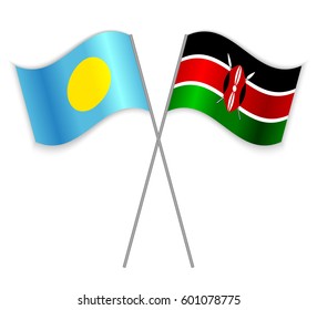 Palauan and Kenyan crossed flags. Palau combined with Kenya isolated on white. Language learning, international business or travel concept.