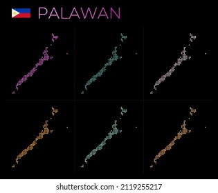 Palawan dotted map set. Map of Palawan in dotted style. Borders of the island filled with beautiful smooth gradient circles. Neat vector illustration.